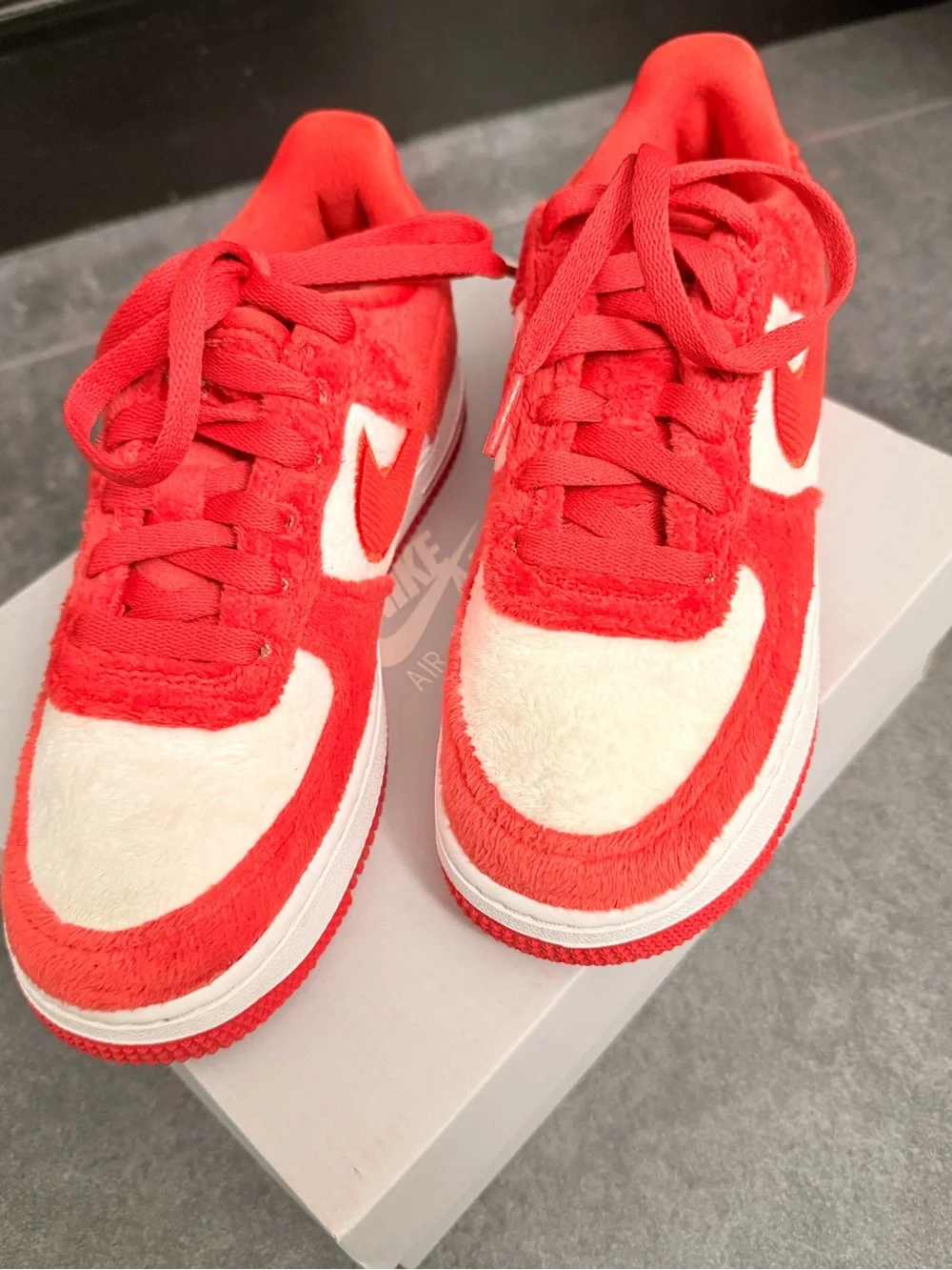 Nike Air Force 1 GS Low-Top Sneakers in Fire Red & White Suede